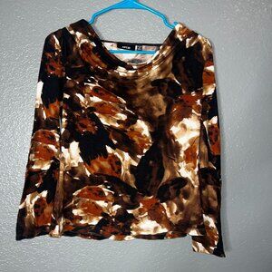 Apt. 9 Petite Small Brown Abstract Print Long Sleeve Cowl Neck Top PS